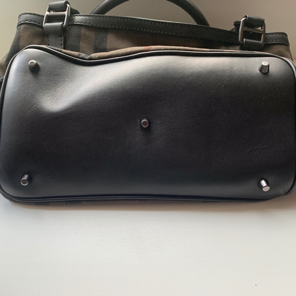 Burberry Dark Brown Plaid with Black Leather Trim Tote + Shoulder Strap - Picture 3 of 7